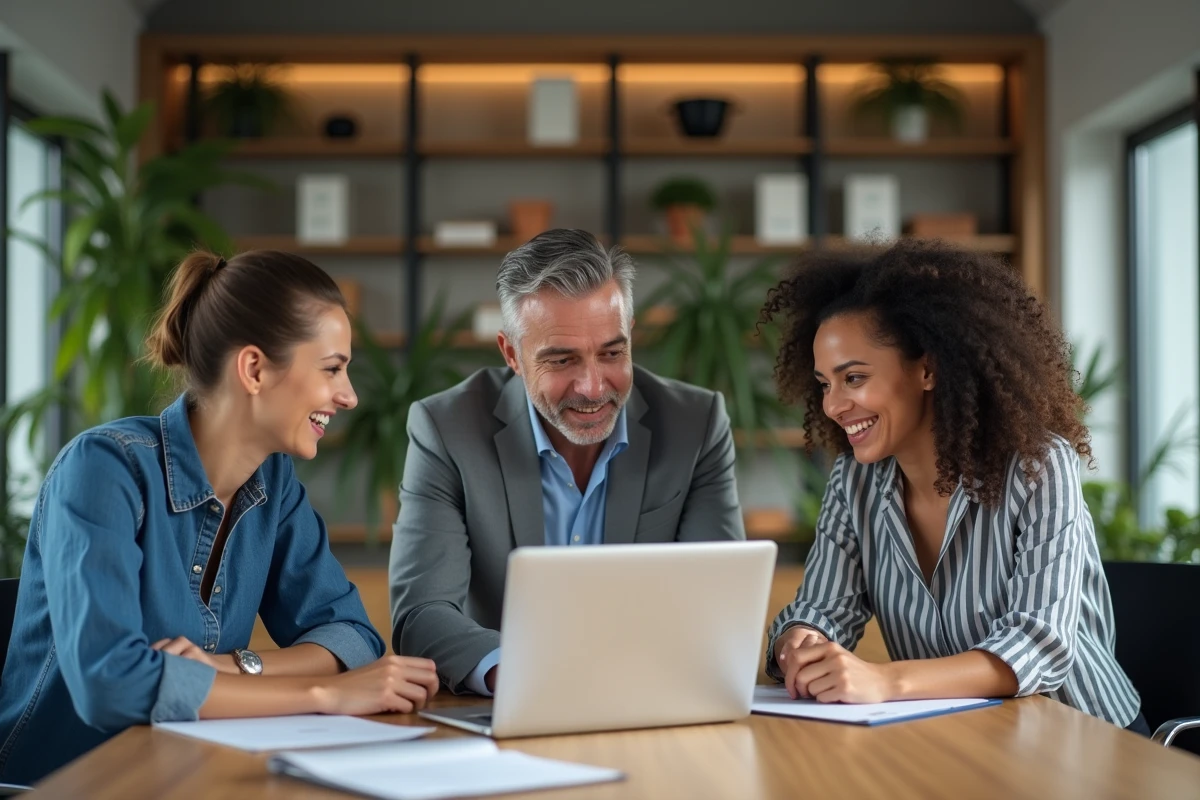 Trois professionnels discutant autour d