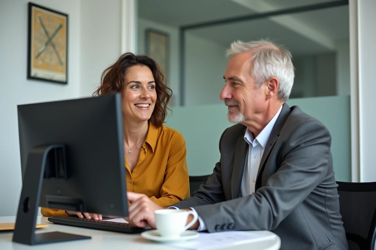 Deux collègues discutant des solutions disponibles avant de contacter le support de Convergence Grenoble