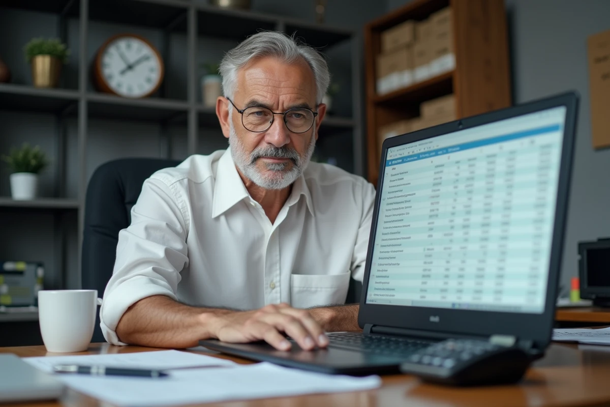 Comptable analysant les calculs de taux horaire et d'heures supplémentaires pour des conducteurs routiers sur un ordinateur portable