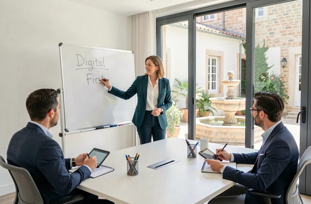 Consultante de Digital First Aix-en-Provence animant un atelier de transformation numérique pour des dirigeants d'entreprise