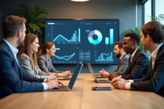 Groupe de professionnels en réunion dans un bureau moderne