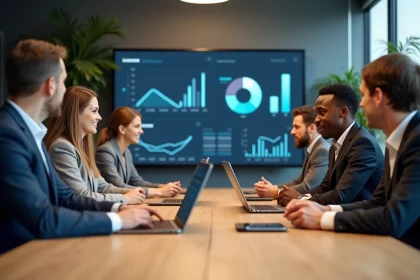 Groupe de professionnels en réunion dans un bureau moderne