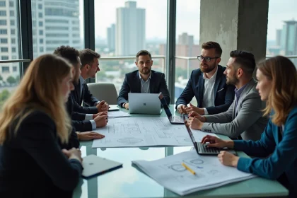 Groupe de professionnels en réunion dans un bureau moderne