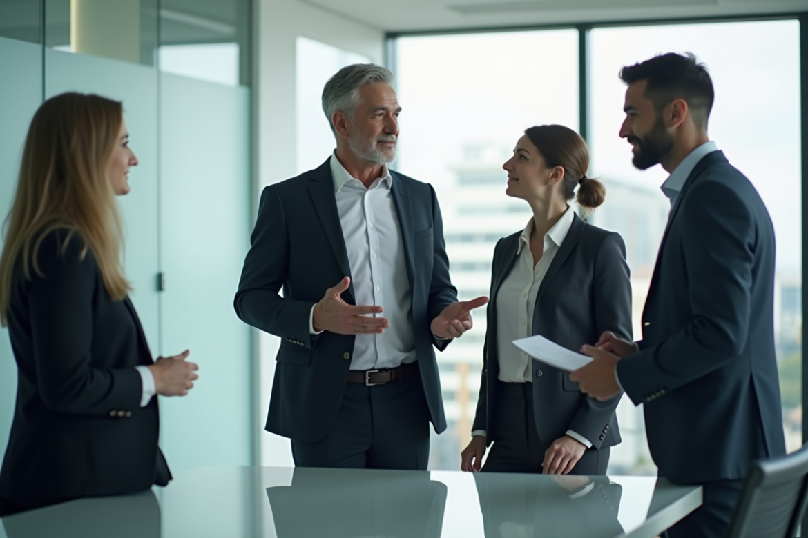 Homme executif en costume lors d'une réunion d'affaires