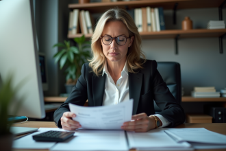 Femme d affaires concentrée sur ses papiers dans un bureau professionnel