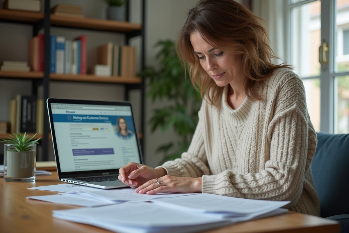 Femme d'âge moyen au bureau administratif concentrée