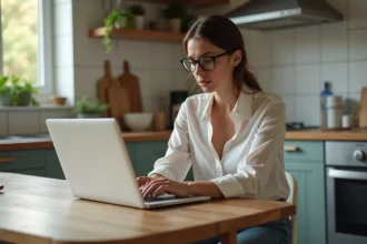 Femme regardant son ordinateur pour suivre un colis