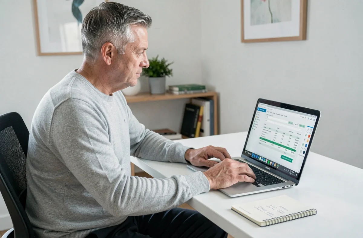 Freelance en portage salarial émettant une facture à un client particulier depuis son bureau à domicile