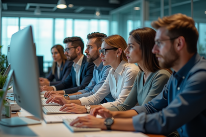 Groupe de collaborateurs au bureau lors d'une réunion