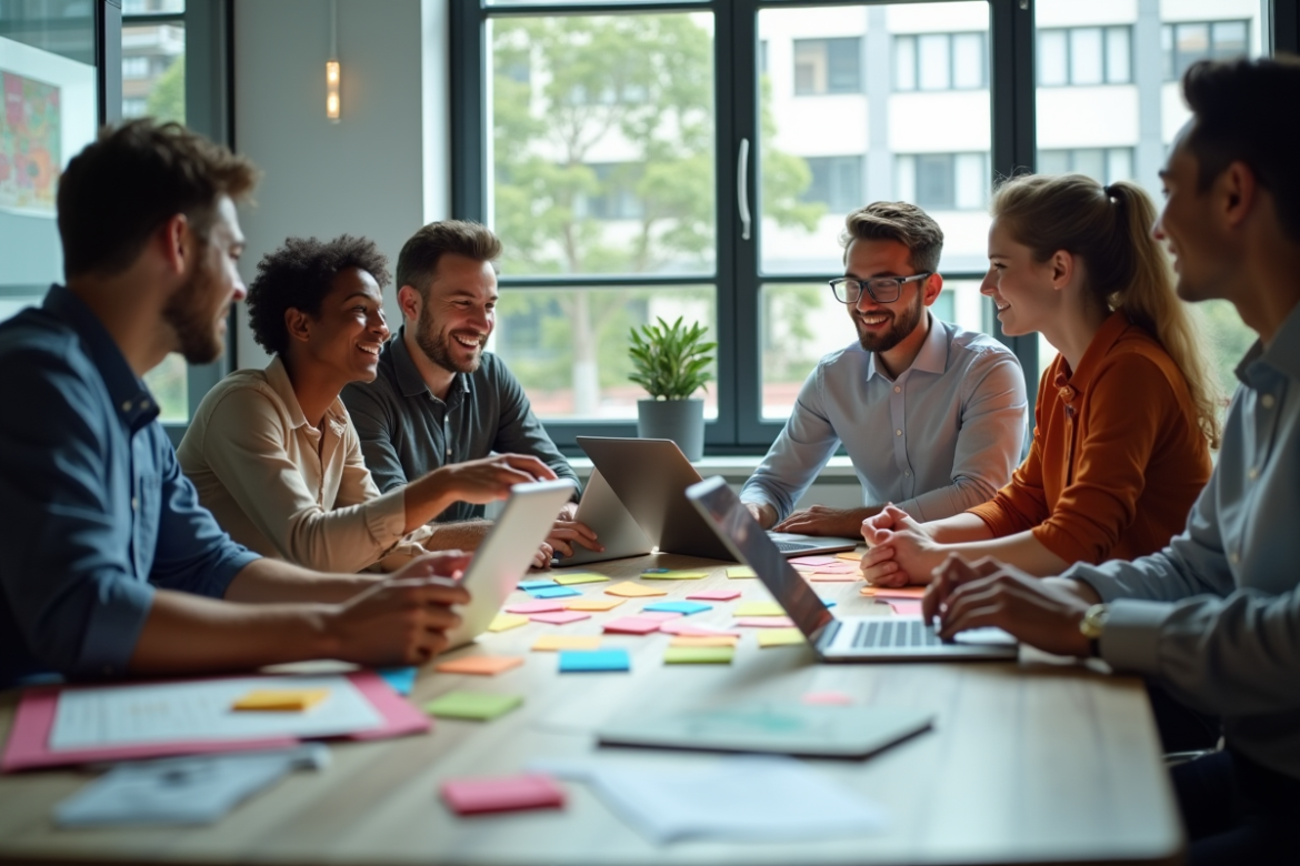 Groupe de jeunes professionnels collaborant dans un bureau moderne