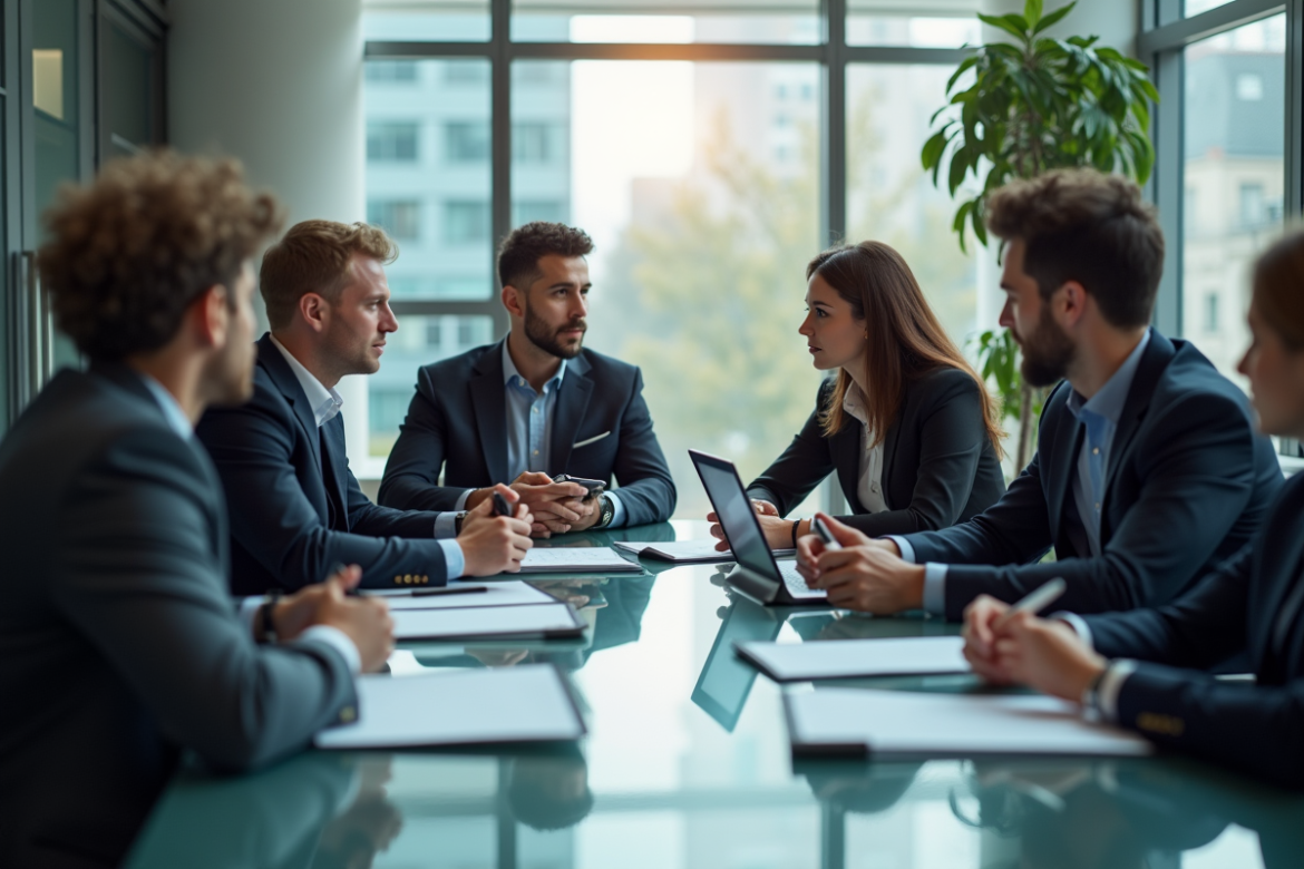 Groupe de professionnels en réunion dans un bureau moderne