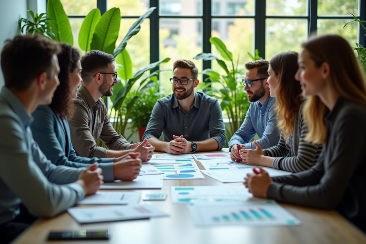 Groupe de professionnels autour d'une table pour la durabilite