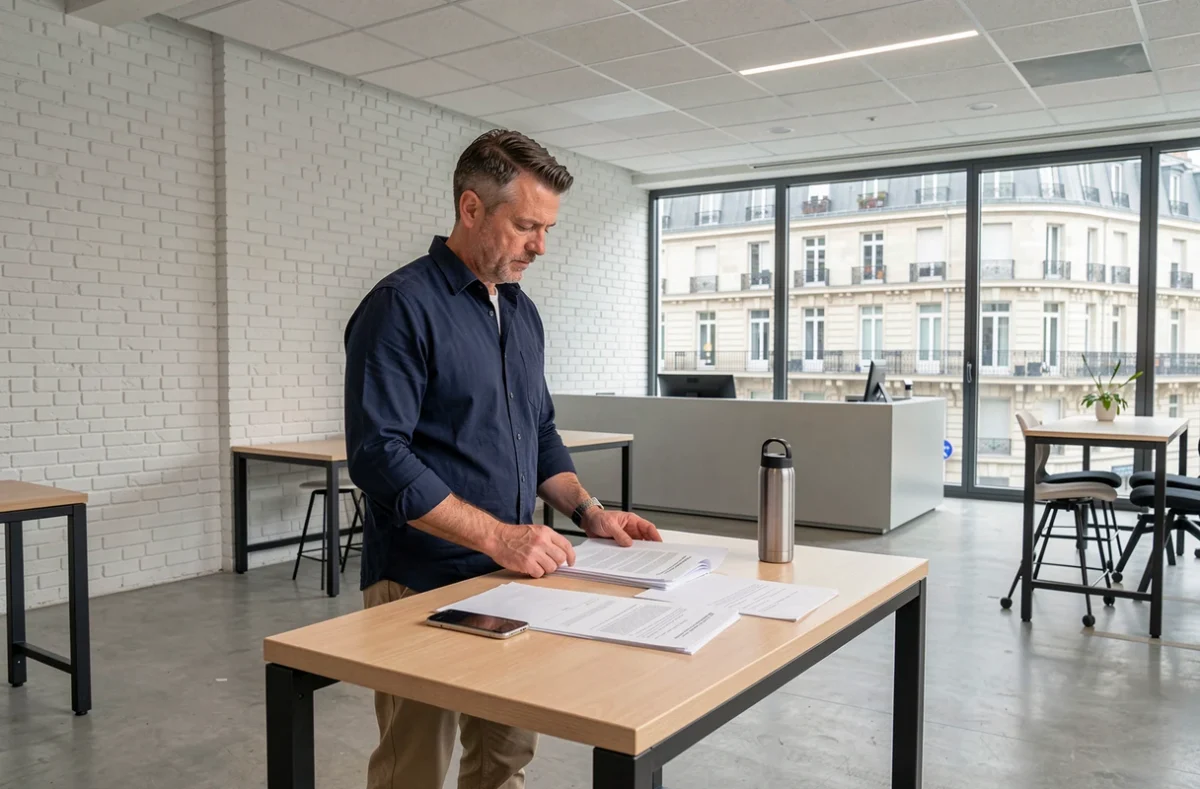 Homme professionnel travaillant debout dans un espace de coworking ouvert à proximité de la gare de Lyon à Paris