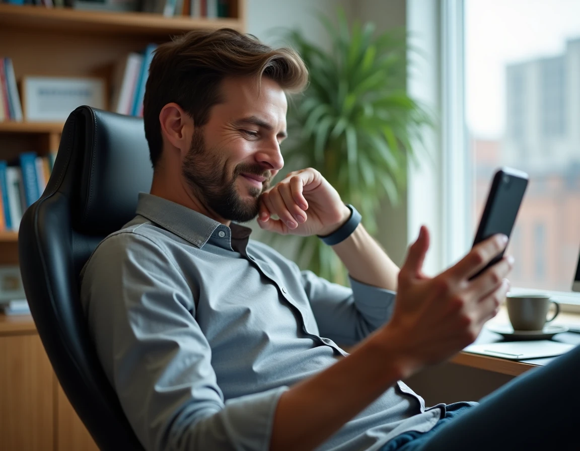 Homme consultant une comparaison entre emojis classiques et emoticons LinkedIn sur son smartphone en télétravail