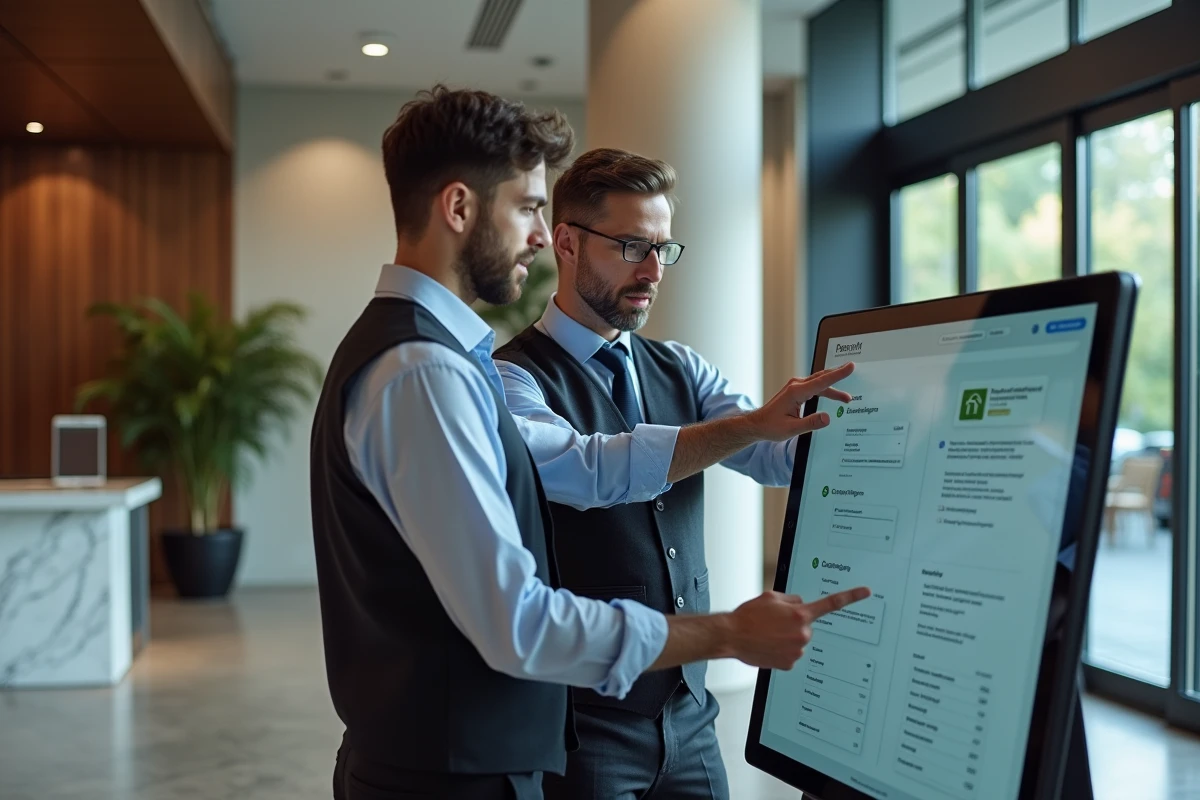 Manager HR montrant une application sur tablette