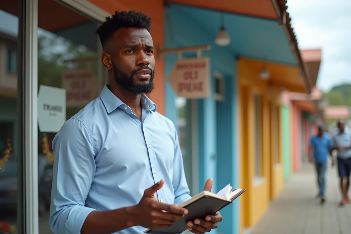 Jeune homme mahorais devant boutique en activité