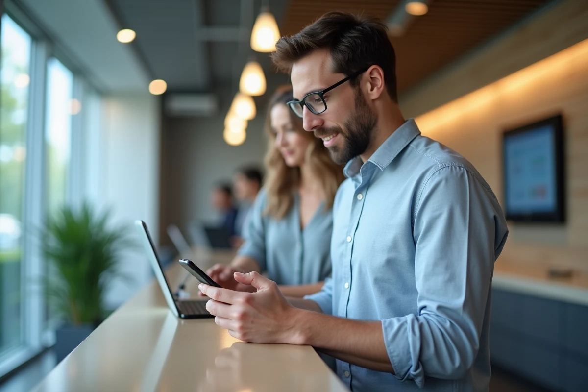 Jeune homme discutant avec le personnel au centre d