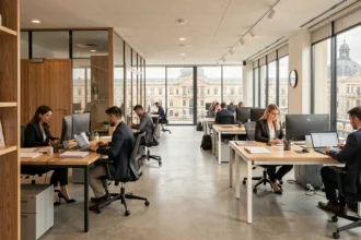 Vue d'ensemble d'un cabinet d'expertise comptable moderne à Toulouse avec des professionnels au travail